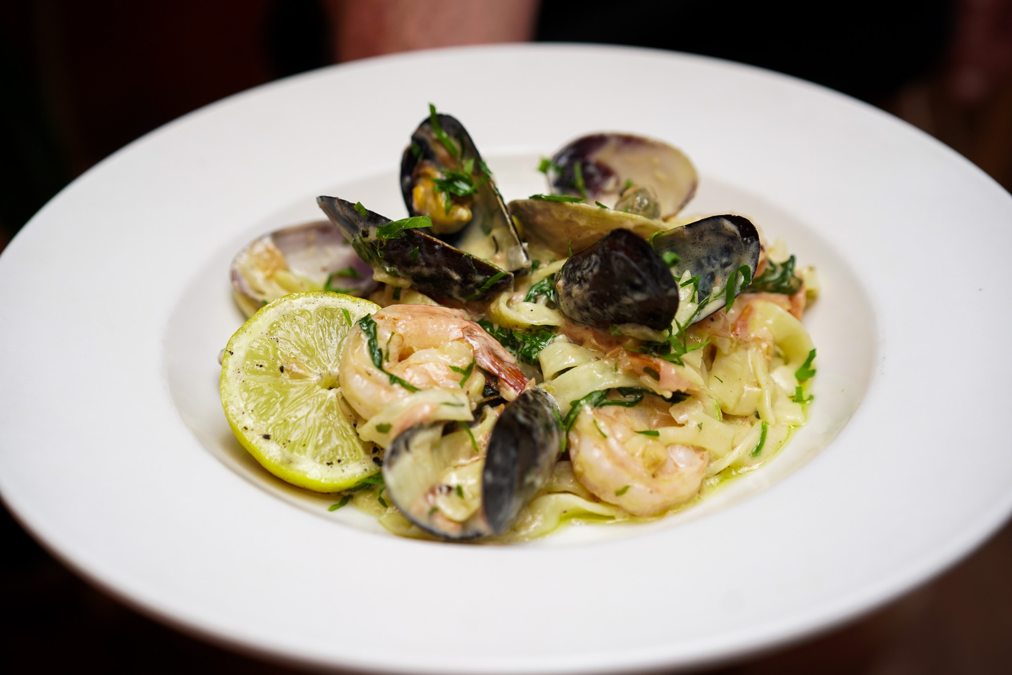 Seafood tagliatelle pasta